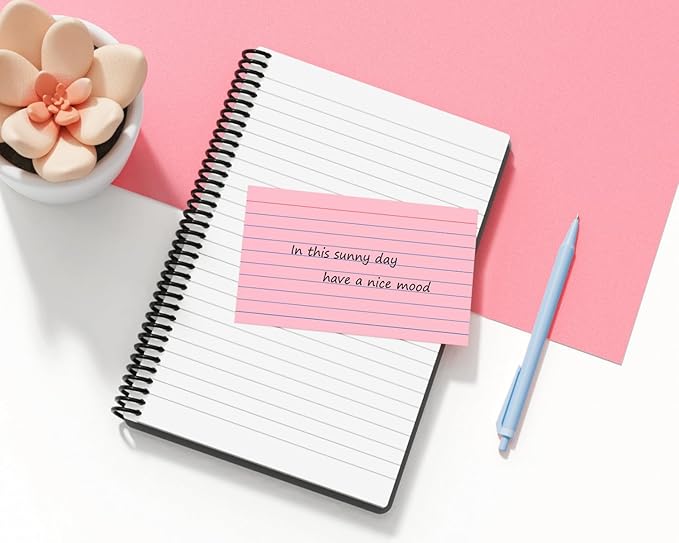 YIZUUN Pink Index Cards 3x5, 200 Pack, Ruled Index Cards, Flash Cards for Studying, Heavy Note Cards for Office, Home and School, 4 Packs of 50