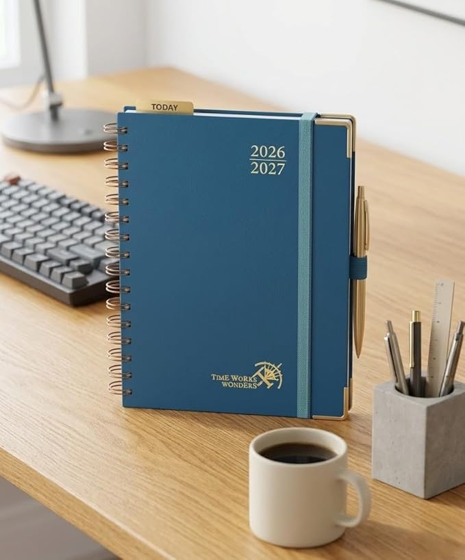 POPRUN 2026-2027 Monthly Planner, 18 Month Calendar (July 2026-Dec 2027), 6.25" x 8.5" A5 Spiral Hardcover Organizer with Dotted Note Pages, Professional Appointment Book for Business Office, Students & Teachers - Night Sky Navy Blue