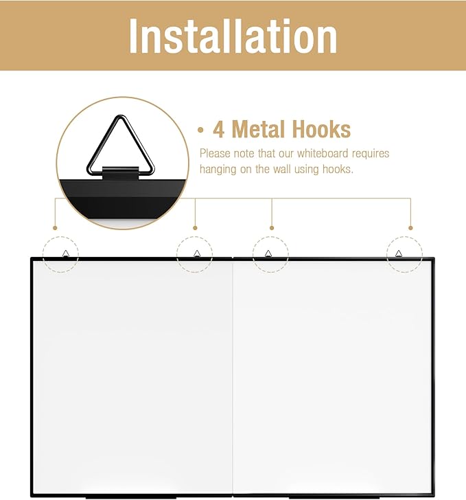 60"X 40" Large Magnetic Dry Erase Whiteboard, Wall Hanging Board with 8 Pens & 4 Dry Erasers & 30 Magnets, Sliver Aluminum Frame Black