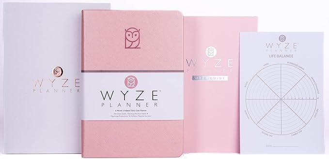 Wyze Planner Undated Daily Planner – 6-Month A5 Productivity Organizer with Full Page Per Day, ADHD Friendly, Hourly Schedule, Goal Setting, Habit Tracker, Weekly & Monthly Pages – Hardcover Time Management Notebook (Pink)