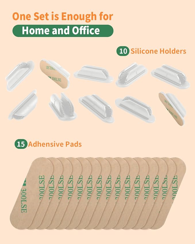 Tiizze Adhesive Pencil Holders for Desk Set of 10 - Silicone Pen Holder with 15 PCS Adhesive Pads - Flexible Pencil Holder for Office Essentials Accessories and Teacher Supplies, White