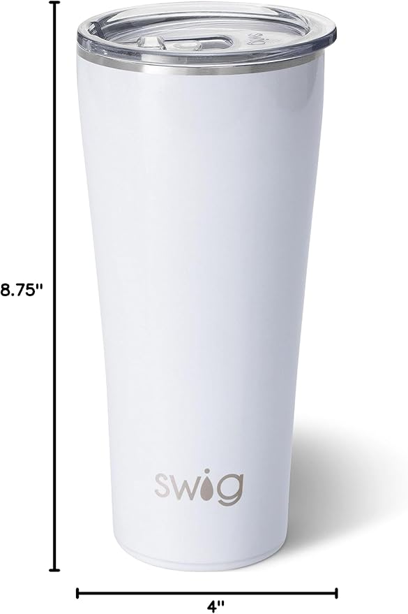 Swig Life 32oz Insulated Tumbler, Travel Coffee Tumbler with Lid, Cup Holder Friendly Travel Coffee Mug, Stainless Steel with Lid (Diamond White)