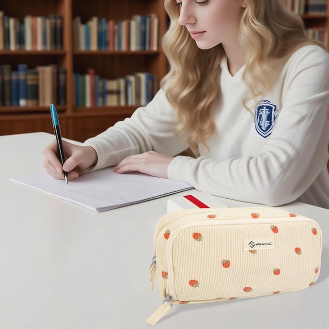 FINPAC Pencil Case, Corduroy Triangle Makeup Bag Kawaii Pen Bag Pouch Holder