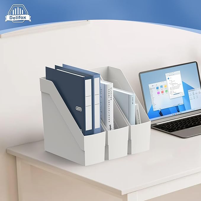 Delifox 3 Pack Magazine Rack, Plastic File Folder Bin Desk Organizer, White