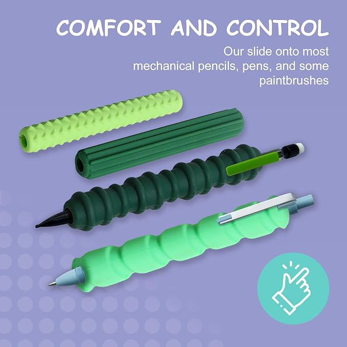 Pencil Grips, 4-Pack Textured Silicone Sleeves for Mechanical Pencils, Sensory Fidget ADHD Tool for Kids and Adults, Quiet Fidget Tools for Classroom Focus, Anxiety Relief (Green)