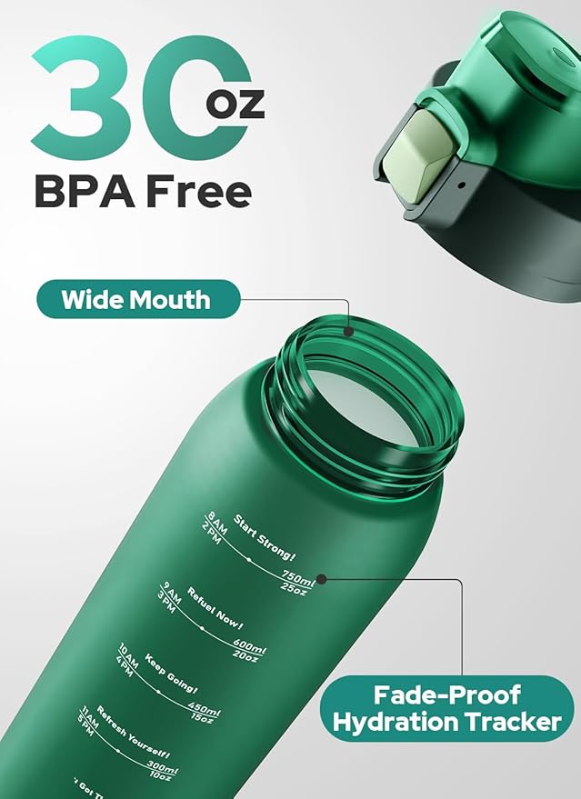 Opard Zip 30oz Plastic Water Bottle Dishwasher Safe, Leakproof Flip-Top Lid, BPA Free Tritan, Wide Mouth Reusable Sports Water Bottle for Gym Hiking Commuting Outdoor Travel and School