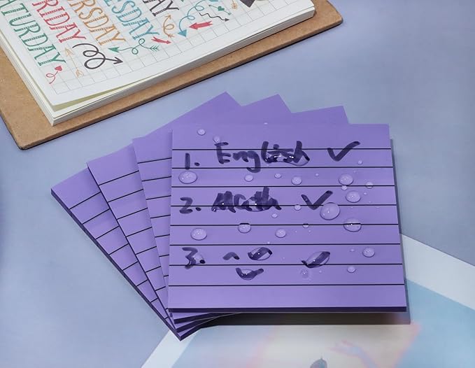 ONLYKXY 4 Pack Transparent Sticky Notes 7.6x7.6CM Self-Stick Book Tabs 200 Sheets Waterproof PET Markers Sticky Notes Pad (Grayish Purple - with Line)