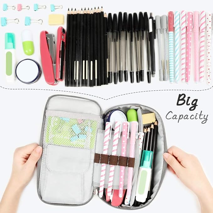 Homecube Pencil Case Large Capacity Storage Oxford Cloth Bag Pouch Marker Stationery Organizer Holder with Zipper for School & Office - 9.06x4.72x2.56 inches Purple
