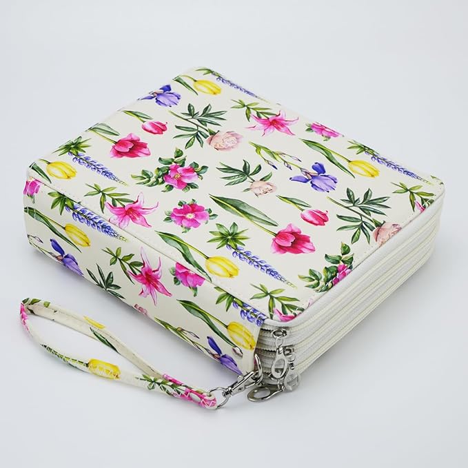 YOUNGCOL 120 Slots Colored Pencil Case Color Pencil Organizer Storage Large Capacity Pencil Case (Faint Yellow + Flower)