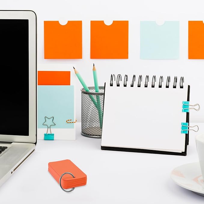 300 Pcs Index Cards with Ring, 2" x 3.5" Orange Blank Flashcards for Studying, Vocabulary, Memos, Bookmark,Greetings (Orange)
