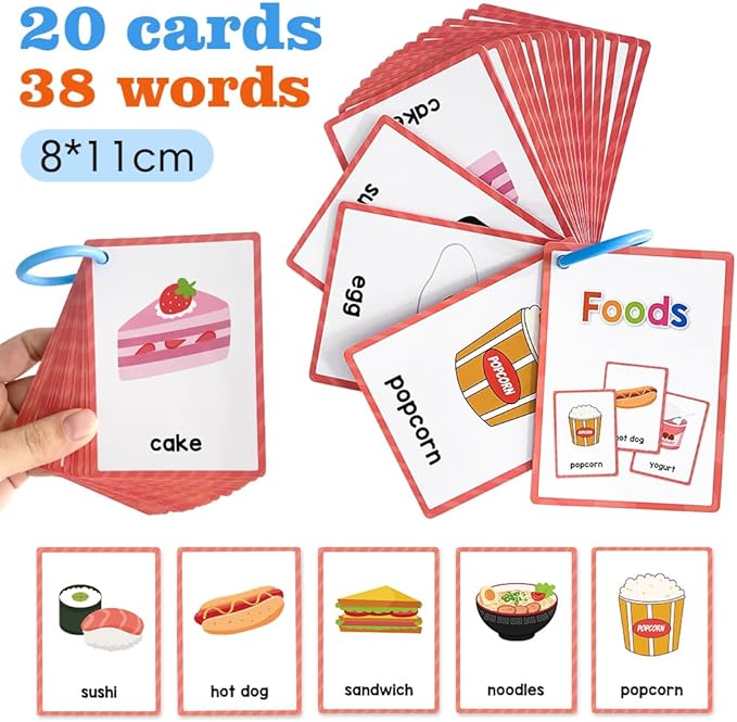 Lachilly Foods English Words Learning Flashcards, High Frequency Words, Beginning Reading, Kindergarten to 1st Grade, ESL Teaching Materials, Autism Learning Materials, Vocabulary Building, 20 Cards,