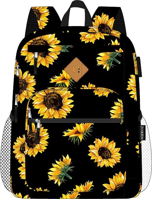 ZORFIN 36L Backpack for College, and Travel: Water Resistant Bookbag with 8 Compartments - Sunflower