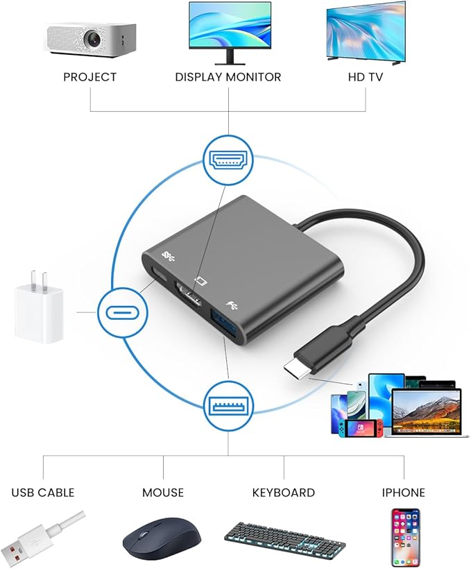 Battony USB C to HDTV Adapter with 4K@60Hz HDTV Output, Multi-AV Converter for for MacBook/Mac Pro Air iPad Pro and More Type-C Port Device