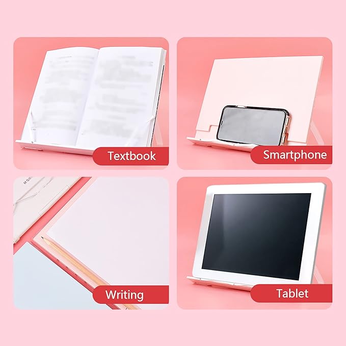 TOMYEUS Bookstand Plastic Book Stand Adjustable Holder for Desk Reading Foldable Flat Bookstand Document Textbook Cookbook Sheet Music 10 x 8.7 inch Portable Book Stand (Color : Blue)