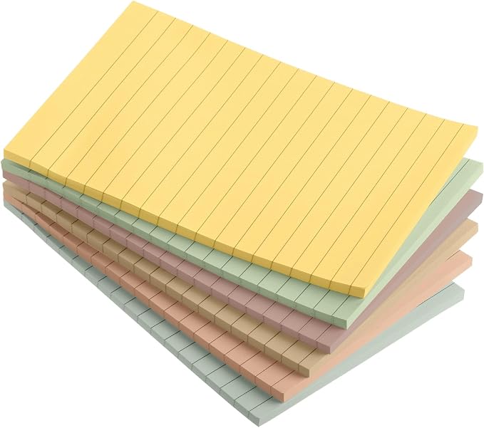 Mr. Pen- Lined Sticky Notes, 4" x 6", 6 Pads, 45 Sheets/Pad