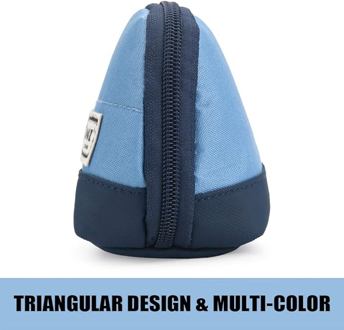Sooez Wide-Opening Pencil Pen Case, Lightweight & Spacious Pencil Pouch Zipper Stationery Bag, Aesthetic Supply with Triangular Design for Adults, Blue