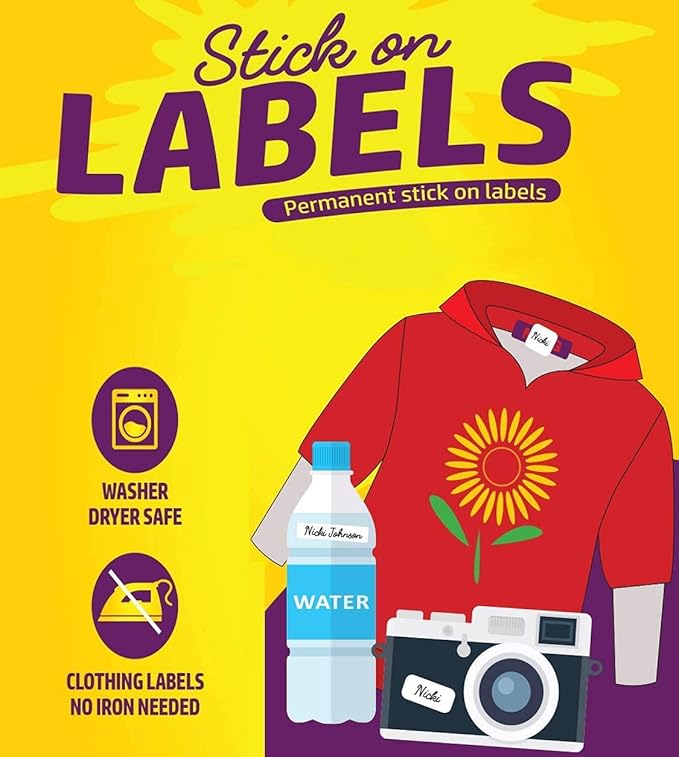 Personalized Name Labels for Kids – 60 Waterproof Peel-and-Stick Labels for Clothes, Lunch Boxes, Water Bottles, Laundry Bags – Durable, Dishwasher & Microwave Safe, Perfect for Camp, Daycare, School