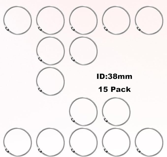 15 Pack 1-1/2" Metal Binder Rings Paper Loose Leaf Loop Book Clip 1.5" O-Rings for Key Ring, Scrapbook, Index Card, Silver, 38mm