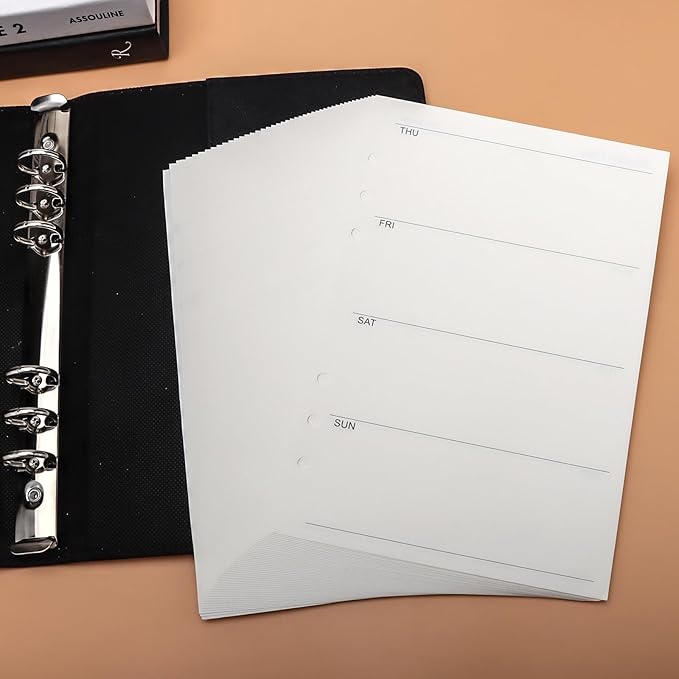 NatSumeBasics A5 Refills Paper 5" x 8" Undated Weekly Binder Planner Inserts 90 Sheets 6 Holes Pocket Notebook Papers for Personal Travel Journal Diary (2 A5 Weekly)