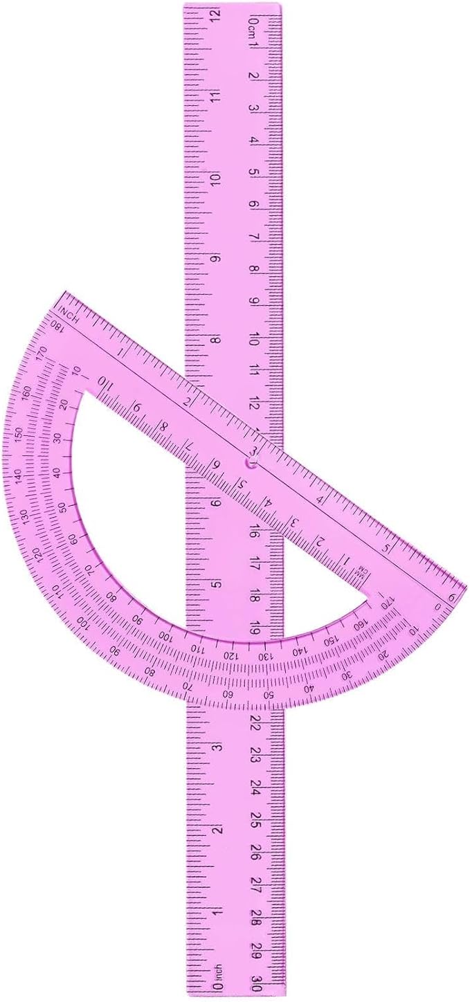 Protractor Set, Clear Geometry Measuring Tools, 1 Set, Math Ruler Kit, Angle Drawing Supplies, Transparent Scale Design, for Classroom Lessons, Technical Drafting, Student Study