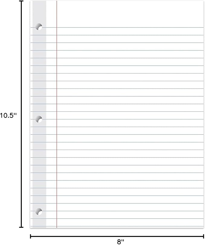 Office Depot® Brand Reinforced Filler Paper, 8" x 10 1/2", 16 Lb, Wide Ruled, White, Pack Of 100