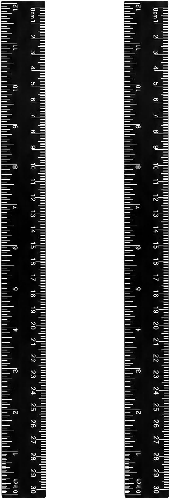 EBOOT 2 Pack Plastic Ruler Straight Clear Measuring Tool,Black,12 Inch