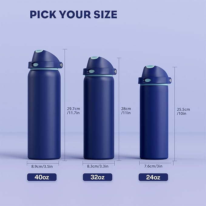 POWCAN 24 oz Insulated Stainless Steel Water Bottle: 2-in-1 Push-Button Spout & Quick-Flip Straw, Leakproof, Cold 24 Hrs, Fits Car Cup Holder, Sports Bottle for Travel, Gym, School Gift (Wit & Wings)