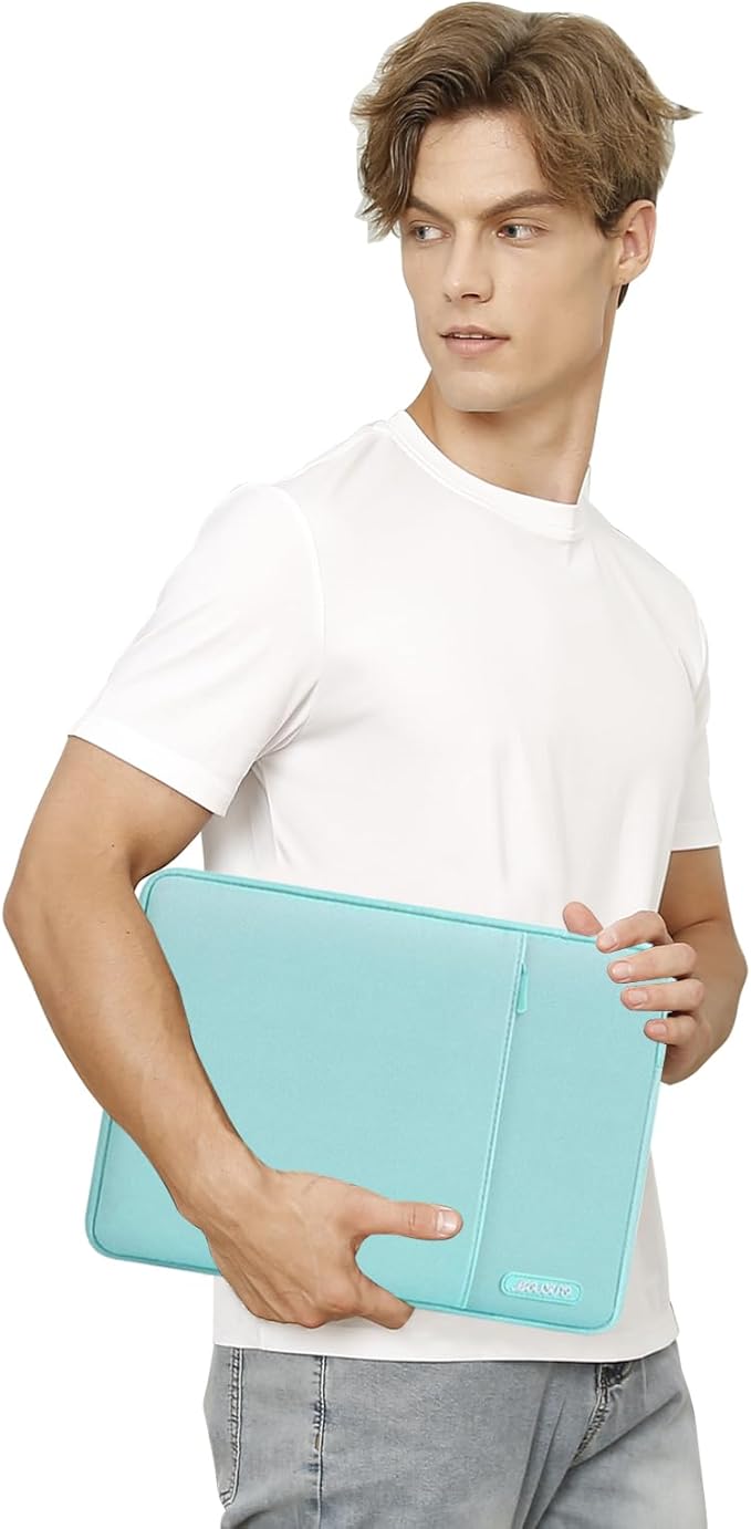 MOSISO Laptop Case 16 inch, 15-15.6 inch Laptop Sleeve Compatible with MacBook Pro 16 M5 M4 M3 M2 M1, HP Acer Dell Lenovo ASUS, Polyester Vertical Computer Sleeve Bag with Pocket, Mint Blue