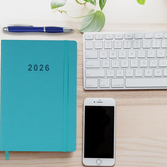 2026 Planner - Weekly and Monthly Planner, Jan 2026 - Dec 2026, Holidays, Contacts and Notes Pages, Vegan Leather Cover, Elastic Closure, 5.5”x8.25”, Teal