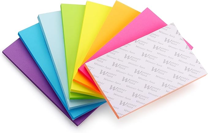 Winner Aura Sticky Notes 3x5 inch Bright Colors Self-Stick Pads 8 Packs 400 Sheets