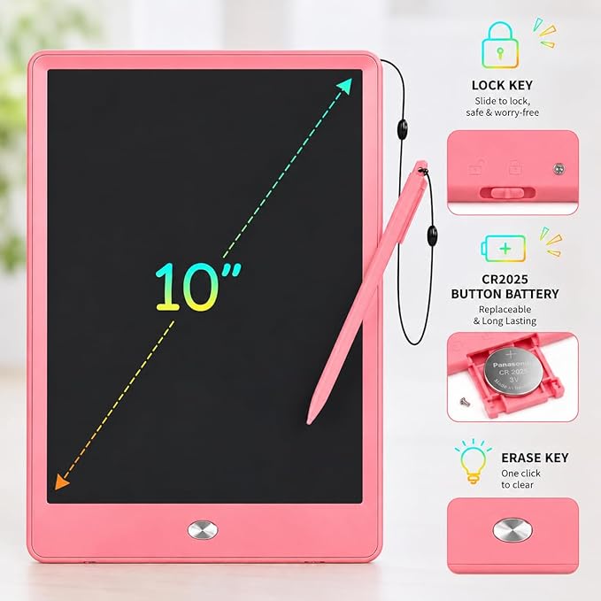 EooCoo LCD Writing Tablet for Kids, Road Trip Essentials 10 Inch Kids Drawing Pad, No Mess Coloring Books for Toddler, Travel Toys Car Airplane Activities, Birthday Gifts for 3-8 Years Old Girls Boys