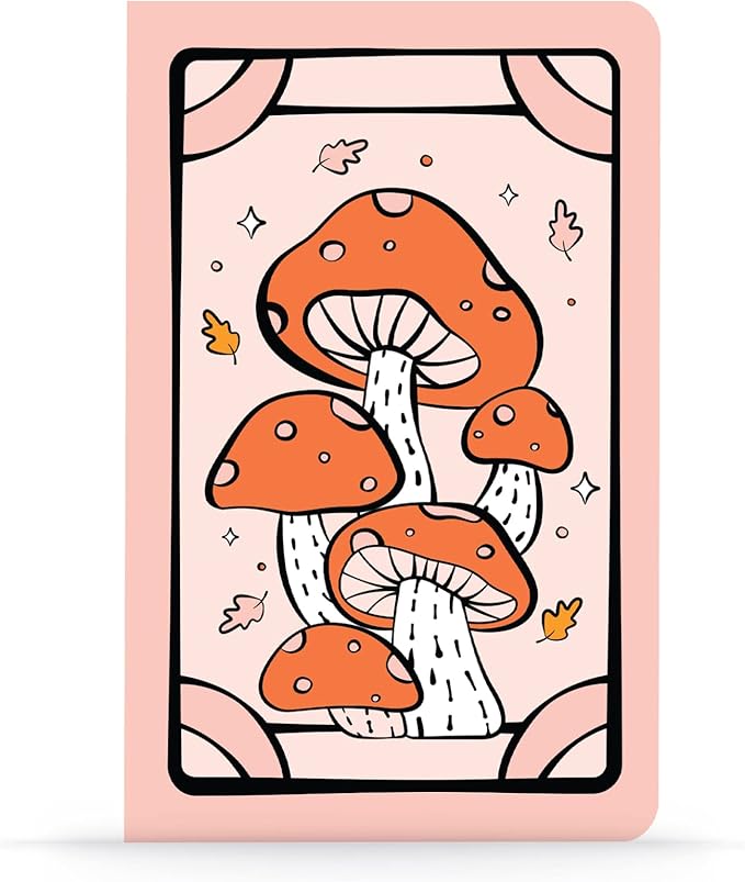 DENIK - Tarot Mushrooms - 8.25" x 5.25" Aesthetic Layflat Notebook - 144 Lined Pages - Durable Binding and Design - Water-Resistent Soft Touch Cover - Made With Recycled Paper