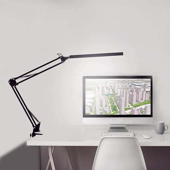 LED Architect Desk Lamp, Touch Control Metal Swing Arm Dimmable Task Lamp, Eye Care Table Lamp with Clamp (5 Color Modes, 10-Level Dimmer) Highly Adjustable Office, Craft, Workbench Light