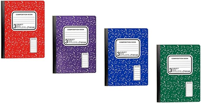Top Flight 3-Subject Colored Marble Composition Book, 120 Sheets, Wide Rule, 9.75 x 7.5 Inches, 1 Book, Cover Color May Vary (43200)