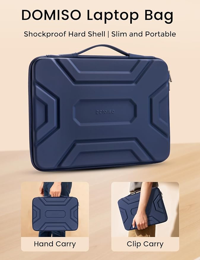 DOMISO 14 inch Laptop Sleeve with Handle, Shockproof & Waterproof EVA Protective Laptop case, Hard Laptop Sleeve for 14" HP Dell Asus Lenovo Laptop, Dark Blue