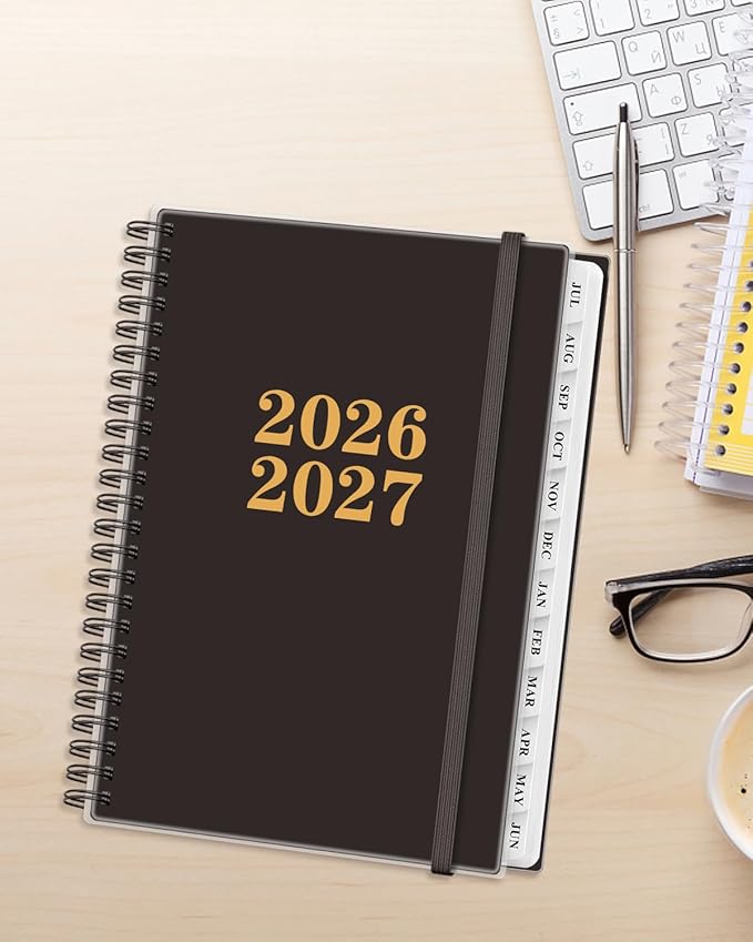 Planner 2026-2027 - Academic Planner from July 2026 to June 2027, Weekly & Monthly Planners Spiral Bound with 12-Month Tabs, Inner Pocket, 6.25" x 8.5", Black