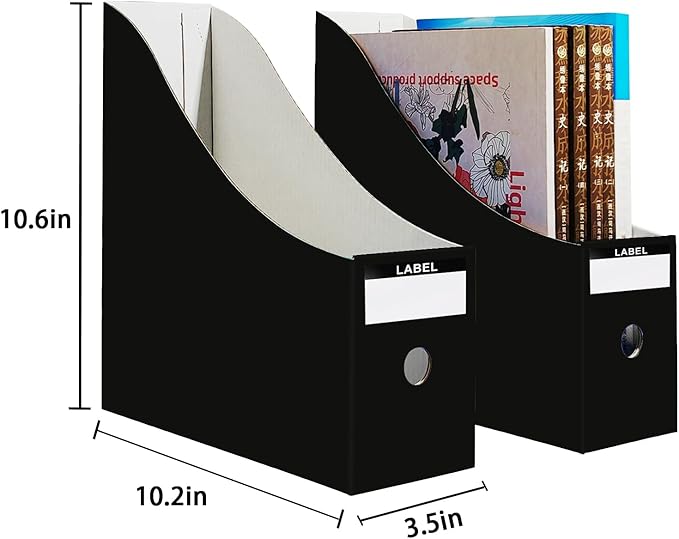Limitliho Magazine Holde, Magazine File Holder for Home, Office, Desk, 10.6'' H×10.2'' L ×3.5''W Magazine Storage Box (Black, 6 Pack)
