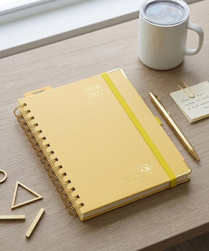POPRUN 2026-2027 Monthly Planner, 18 Month Calendar (July 2026-Dec 2027), 6.25" x 8.5" A5 Spiral Hardcover Organizer with Dotted Note Pages, Professional Appointment Book for Business Office, Students & Teachers - Light Yellow