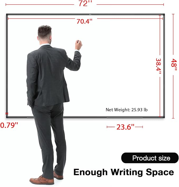 TOWON Black Border Magnetic Dry Erase Board, 72 x 48 in White Board Dry Erase, Aluminum Framed Whiteboard for Wall, XL Dry Erase Board Wall Mounted with Markers, Pen Tray, Magnets, Cleaning Wipe