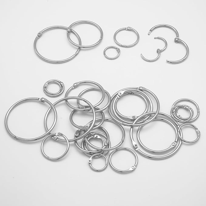 30 Pcs Binder Rings Assorted Sizes (1/2", 3/4", 1", 1-1/4", 1-1/2", 2"), Loose Leaf Binder Book Rings, Metal Index Card Rings Binder Clip Rings for Flash Cards, Key Rings, Index Cards (Silver)