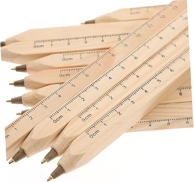 MAGICLULU 6pcs Black Ballpoint Pens Set with Wood Ruler, Biodegradable Solid Wood Construction Ballpoint Pens for Carpentry and Office Use