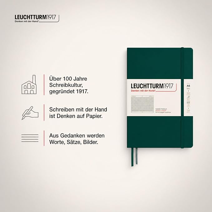 LEUCHTTURM1917 - Notebook Hardcover Medium A5-251 Numbered Pages for Writing and Journaling (Forest Green, Squared)