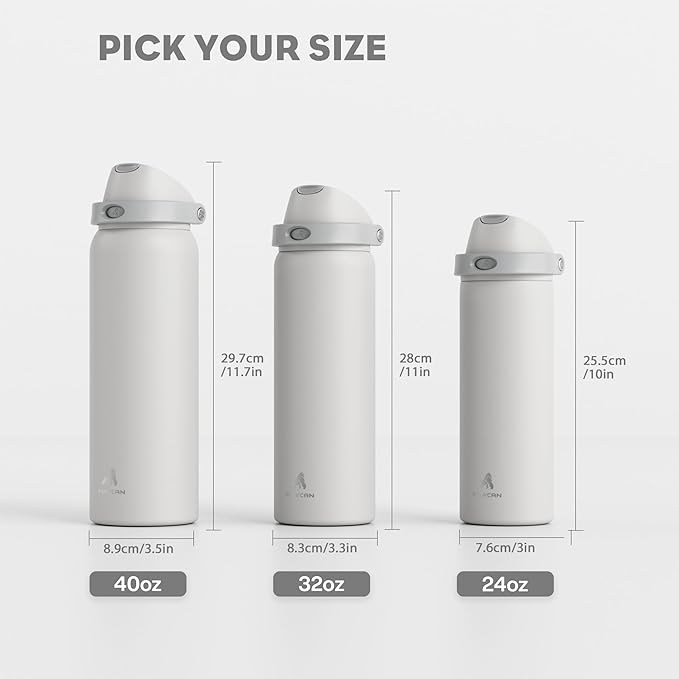POWCAN 24 oz Metal Water Bottle with Straw for Travel: 100% Leakproof, Quick Open Lid, Keep Cold for 24 Hours, Car Cup Holder Friendly, Insulated Vacuum Flask for Commute, Workouts, Gift (Stone White)
