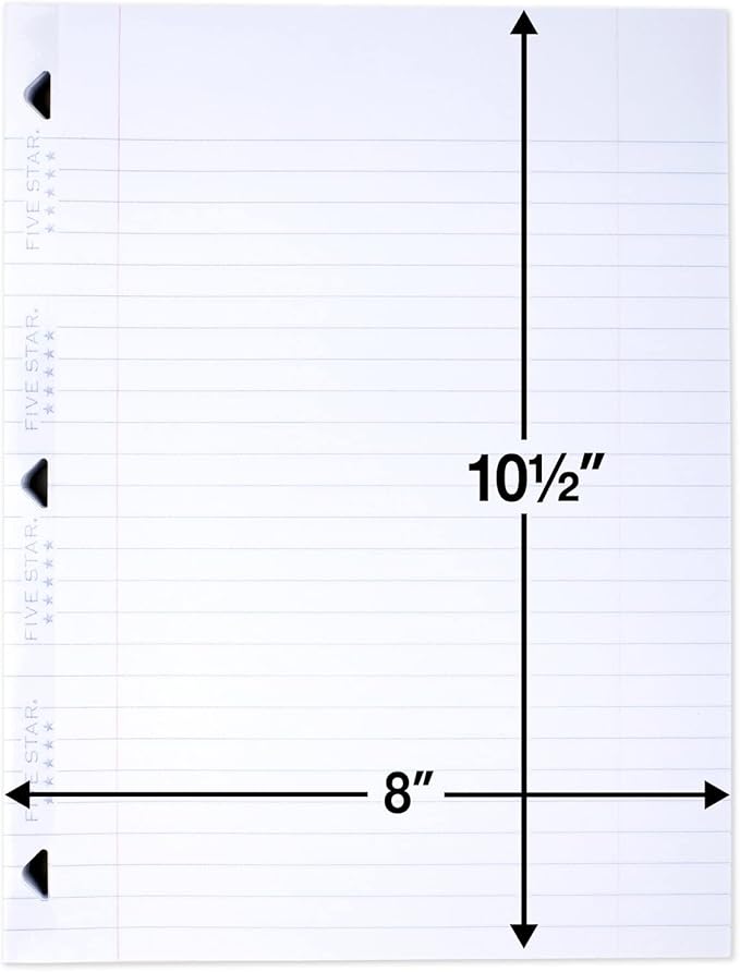Five Star Loose Leaf Paper, 12 Pack, Notebook Paper, Wide Ruled Filler Paper, Reinforced, 8 x 10.5, 100 Sheets per Pack (72364)