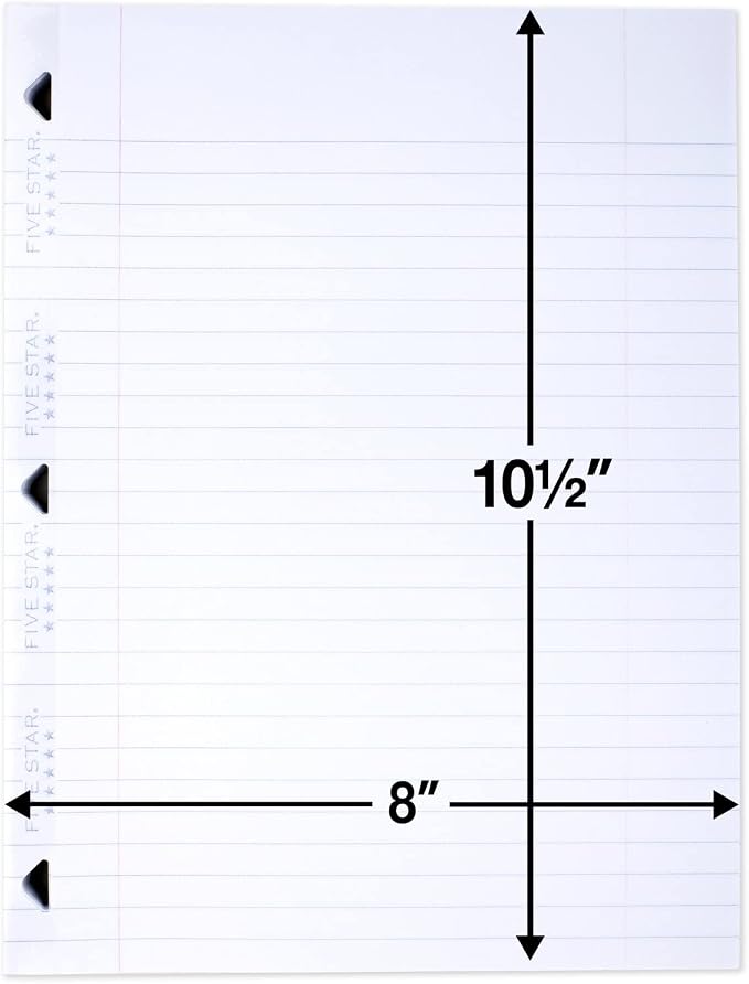 Five Star Loose Leaf Paper, 12 Pack, Notebook Paper, Wide Ruled Filler Paper, Reinforced, 8 x 10.5, 100 Sheets per Pack (72364)