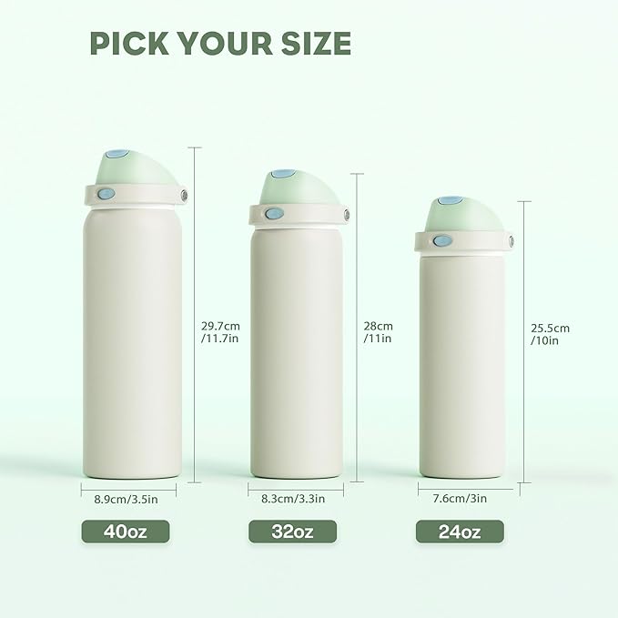 POWCAN 24 oz Steel Insulated Water Bottle: 2-in-1 Push-Button Spout & Flip Straw Lid, Leakproof, Cold 24 Hrs, Fits Car Cup Holder, Reusable Metal Sports Bottle for Travel, Gym, School (Icy Drift)