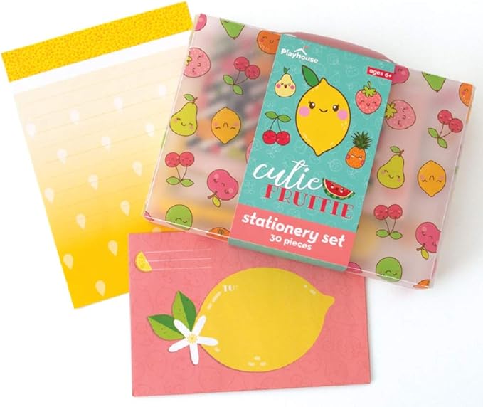 Playhouse 29-piece Kawaii Cutie Fruitie Letters and Notes Stationery Tote Set for Kids