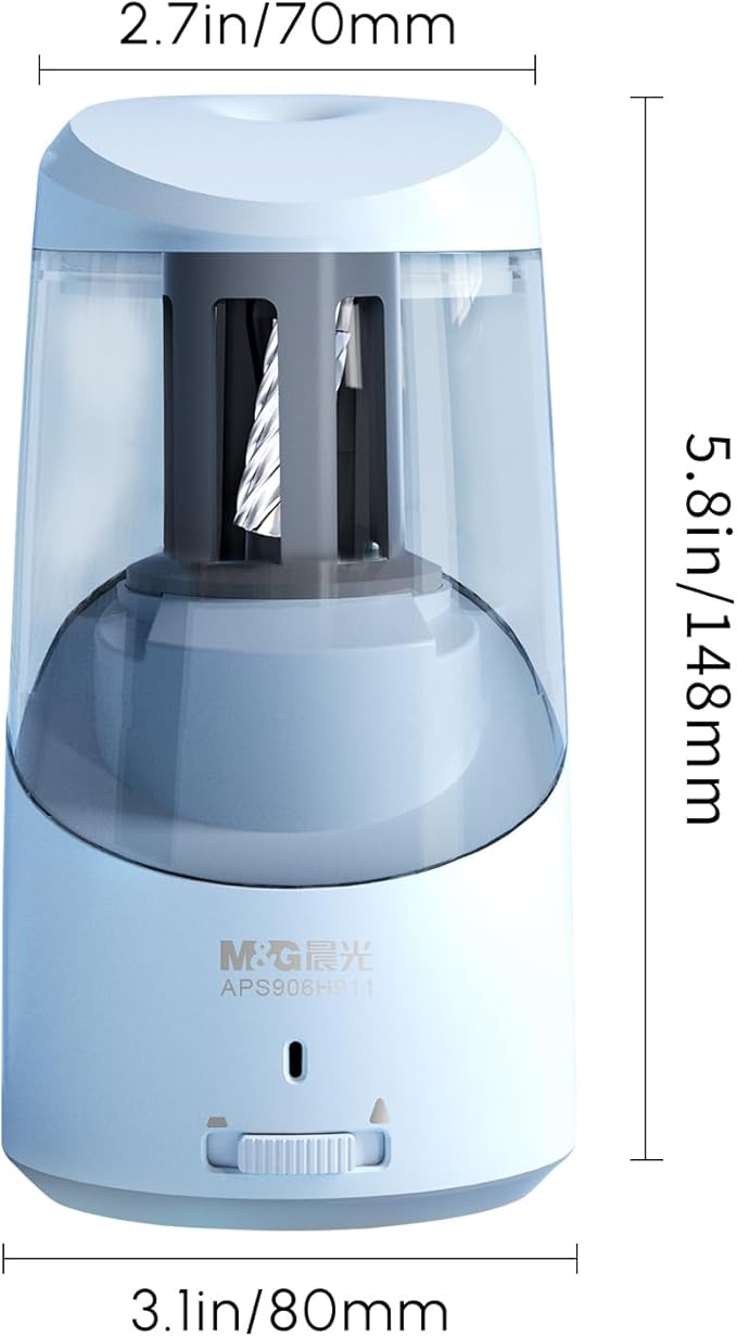M&G Blue Electric Pencil Sharpener, Portable Automatic Pencil Sharpener for Colored Pencils, Auto Stop, Super Sharp & Fast, USB Operated for 6-8mm Pencils for Kids, School, Office, Home (Blue)
