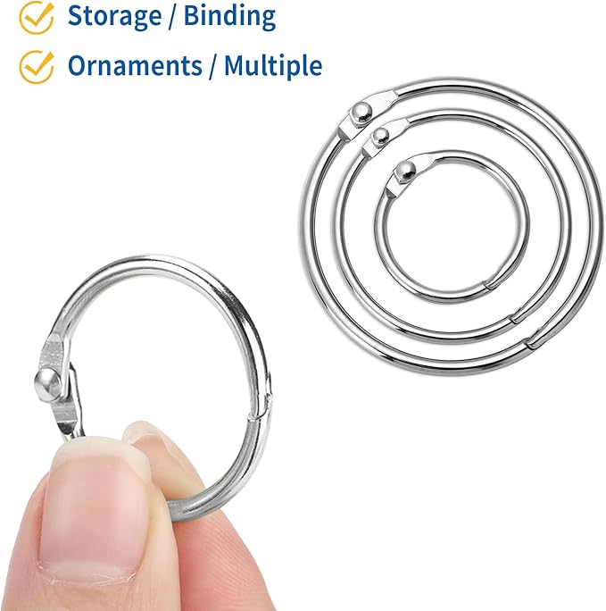 65 Pcs Binder Rings Assorted Sizes (1, 1.5 & 2 inch) - Nickel Plated Silver Metal Book Rings for Index Cards, Keychains, Loose Leaf Paper, Heavy Duty Binder Clips