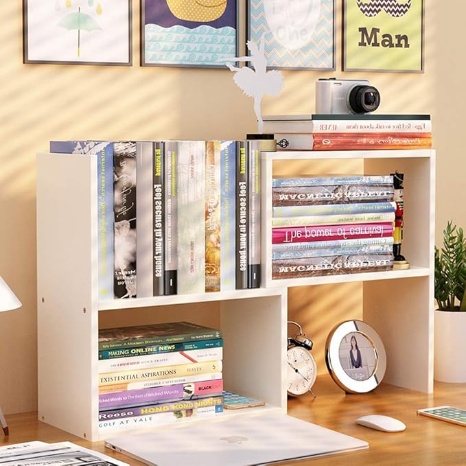 Sorfity Expandable Wood Desktop Bookshelf Desktop Organizer Office Storage Rack Wood Display Shelf - Free Style Display True Natural Stand Shelf Rack Assemble
